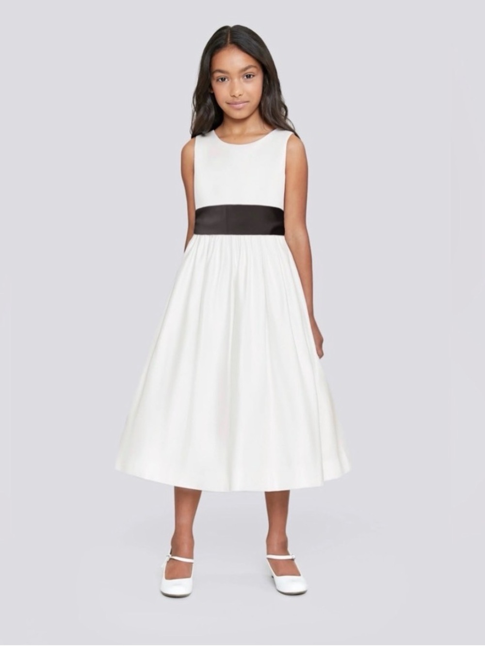 Us Angels White Formal Dress with Black Sash for Girls